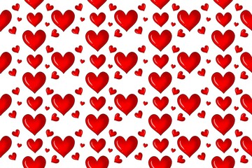 Seamless pattern with red hearts on white background. Vector illustration.