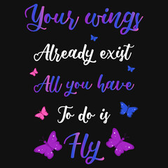 Butterfly typographic tshirt design 