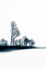 Dark Forest Island with Textured Trees on White Background Featuring Turquoise Ink Effect and Motion Blur
