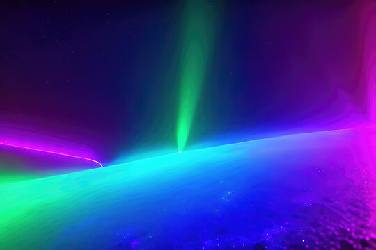 Horizon line in space, abstract vibrant colored shiny lights backgroundHorizon line in space, abstract vibrant colored shiny lights background. Ai generated art. Ai generated art.