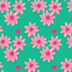 Seamless illustration. Abstract flowers on a green background