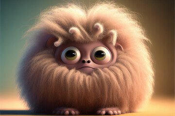 Fototapeta premium Fluffy caricature, cute creature, generative ai