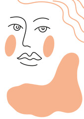 Portrait of a girl. Vector portrait. Calm portrait. Drawing with black and peach