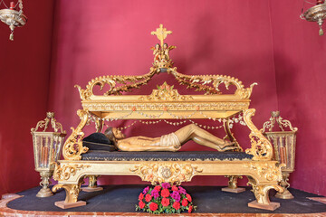 Throne or platform of the paso of the Holy Burial (Santo Entierro) exposed inside of the Hermitage of La Soledad