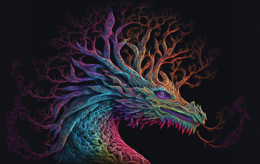 Colorful fantasy dragon. Generative AI