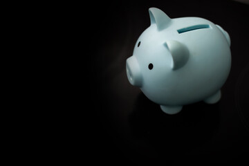 Finance, saving money, piggy bank on dark background