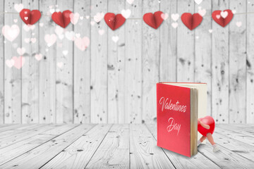 valentines day background with hearts on wooden background
