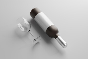 wine bottle with glass mockup