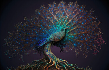 Colorful fantasy peacock. Generative AI


