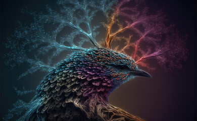 Obraz premium Colorful fantasy bird. Generative AI