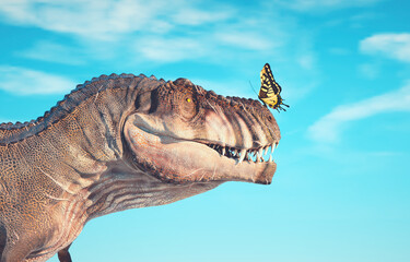 Butterfly on a dinosaur.