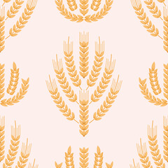 Wheat Ears Icons Seamless pattern,  Cereals sketch.  Organic Wheat, agricultural bread and natural food,  Malt  Beer print  background. Autumn harvest design  Vector flat illustration