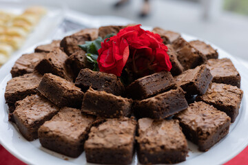 chocolate brownier on decorated plate