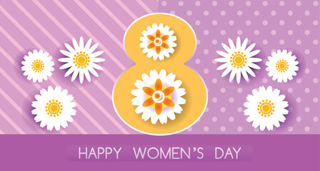 Happy 8 March, Banner for the International Women's Day with the decor of flowers. Abstract art paper cut floral bouquet Heart paper craft frame Flowers International Female Vector Holiday Illustratio