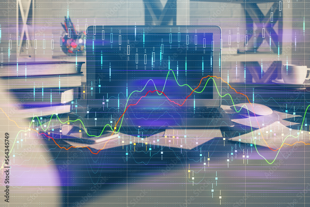 Aufkleber multi exposure of forex graph and work space with computer. concept of international online trading.