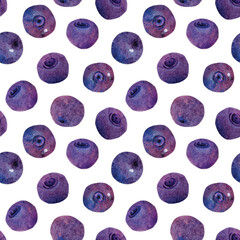 Hand-drawn watercolor papercut blueberries pattern. Cute kawaii background, good for wallpaper, textile, gift or farmers market goods wrapping