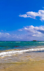 Fototapeta na wymiar Tropical caribbean beach clear turquoise water Playa del Carmen Mexico.