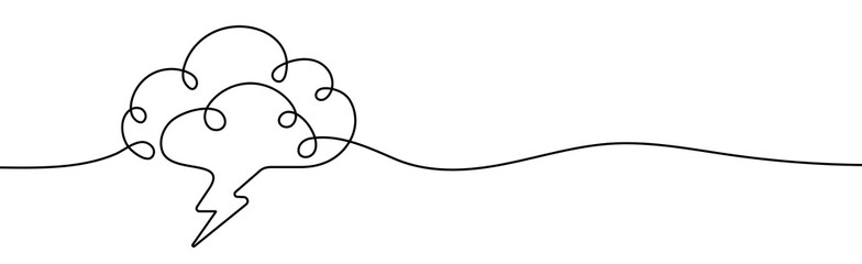 Single continuous line art rainy stormy cloud. One line sketch outline, vector illustration drawing.