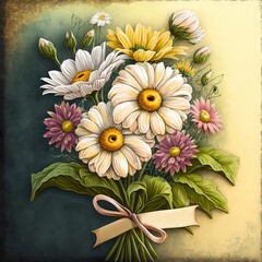 Gift card with bouquet of flowers. Made with Generative AI