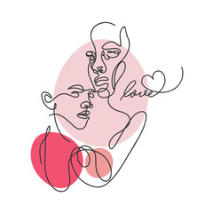 Man and woman, one line outline drawing, couple in love, fashion, love