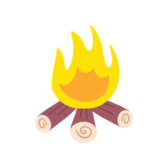 Cartoon Color Bonfire or Campfire and Firewood Flat Design Style Isolated on a White Background. Vector illustration