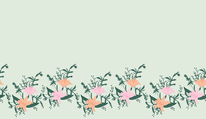 Hand drawn  flower border endless seamless pattern