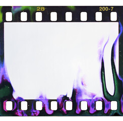 single film strip border isolated, empty film frame with chemical developing smear marks.