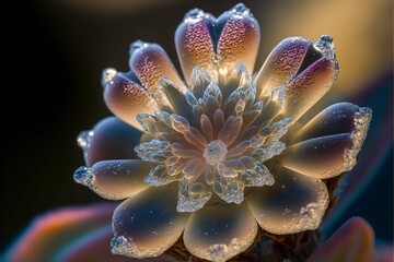 Naklejka na ściany i meble Macro photography style of an iridescent crystal flower, made with Generative AI