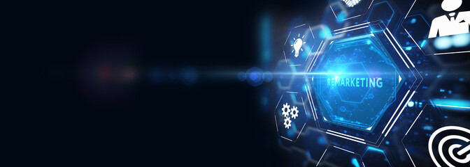 Business, technology, internet and network concept. Virtual screen of the future and sees the inscription: Remarketing. 3d illustration