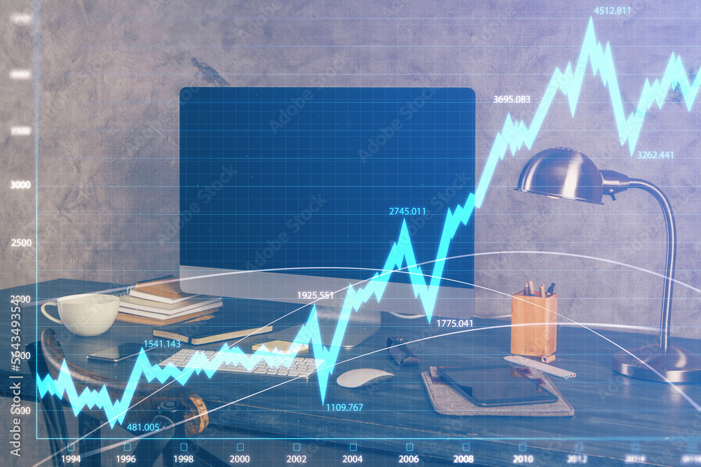 Aufkleber multi exposure of forex graph and work space with computer. concept of international online trading.