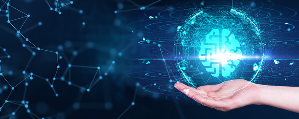 Artificial intelligence (AI), machine learning and modern computer technologies concepts. Business, Technology, Internet and network concept.