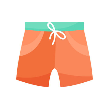 Orange board shorts for men vector illustration. Cartoon drawing of male swimwear or underpants isolated on white background. Summer, fashion concept.