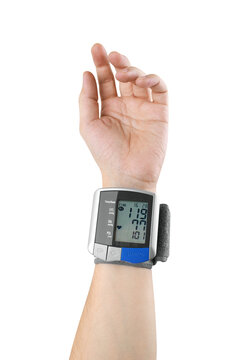 Tonometer on a hand on white