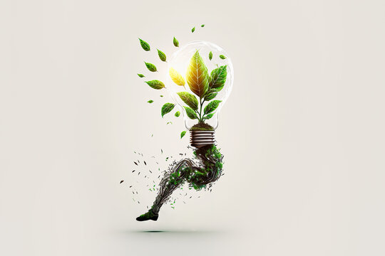 a human-shaped plant inside a light bulb. Concept of sustainable energy. green energy. .Generative AI illustration