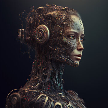 Roboter, Roboterkopf, Cyborg, menschlicher Roboter, k&uuml;nstliche Intelligenz kopf,AI generated art