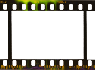 single dark film strip border isolated, empty film frame with chemical developing smear marks.