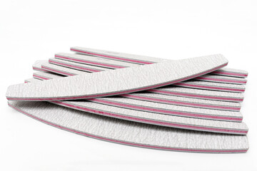 nail files. Nail files with a different abrasive on white background. Set of gray nail files. Tools...