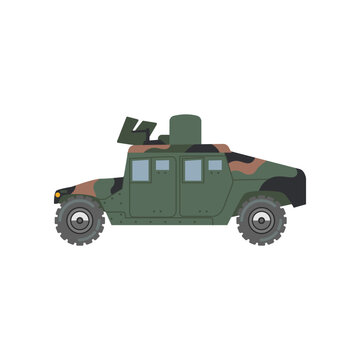 Military armored car vector illustration. Cartoon drawing of heavy vehicle for armed forces isolated on white background. War, army, transportation, technology concept.