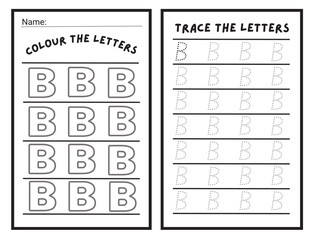 Alphabet letters tracing worksheet with alphabet letter B. Basic writing practice for kindergarten kids worksheet ready to print vector illustration