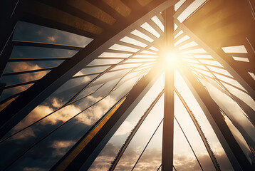 Naklejka premium Sun shining through metal and glass architecture.
