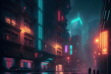 Metaverse Metropolis, bustling cyberpunk metropolis alive with activity, soaring skyscrapers and holographic billboards. A high-tech city creating a surreal, otherworldly atmosphere