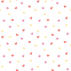 Seamless hearts pattern. Watercolor background with pink, red  and yellow hearts for textile, holidays decor, wrapping paper