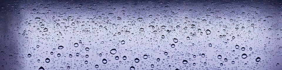 Raindrops on glass - panoramic photorealistic image with 3D shading created by generative AI for web banners