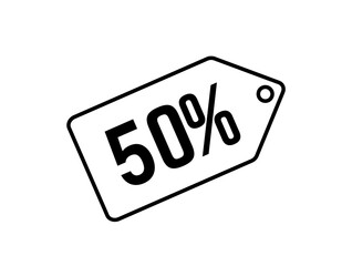 50 tag icon. Vector 50% off, sales and promotion concept. Design with number fifty isolated on black background
