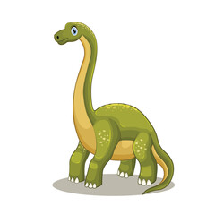 Cartoon brontosaurus dinosaur vector illustration. A green long necked dinosaur on a white background. A glossy green dinosaur vector illustration. cartoon green dinosaur for kids