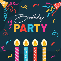 Fototapeta na wymiar Candles. Birthday party, celebration instagram posts template, greetings card, poster, buner. Flat vector illustration