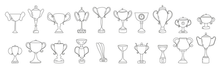 Winners cup icon vector in doodle style. First place icon. Champion cup in doodle style. Awards, trophy cups, stars.