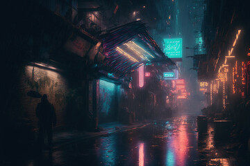 Neon Nightscape, bustling cyberpunk metropolis alive with activity, soaring skyscrapers and holographic billboards. A high-tech city creating a surreal, otherworldly atmosphere.