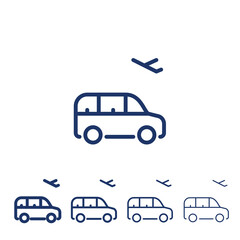 Airport tansfer vector line icon. Taxi shuttle minivan outline icon. - 564355911