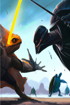 Evin the Turtle fighting Dark Turtle